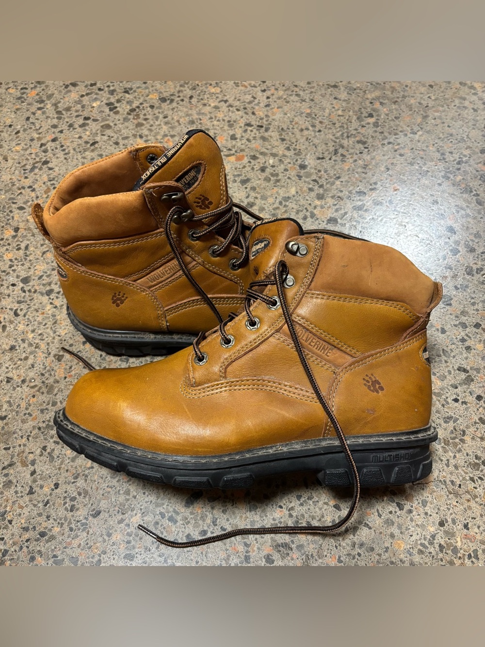 Wolverine Multishox Leather Steel Toe Work Boots (9.5) Tan, Brown, Black